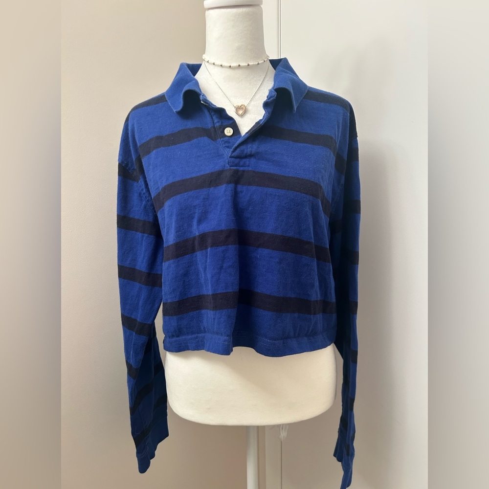 🌹5 for $50🌹Blue and Black Striped Long Sleeve Polo Top